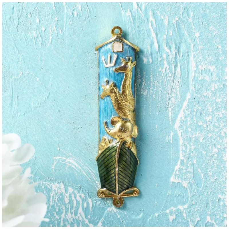 Gold Accented Blue and Green Hand Painted Noah's A | Mezuzahs | Judaic